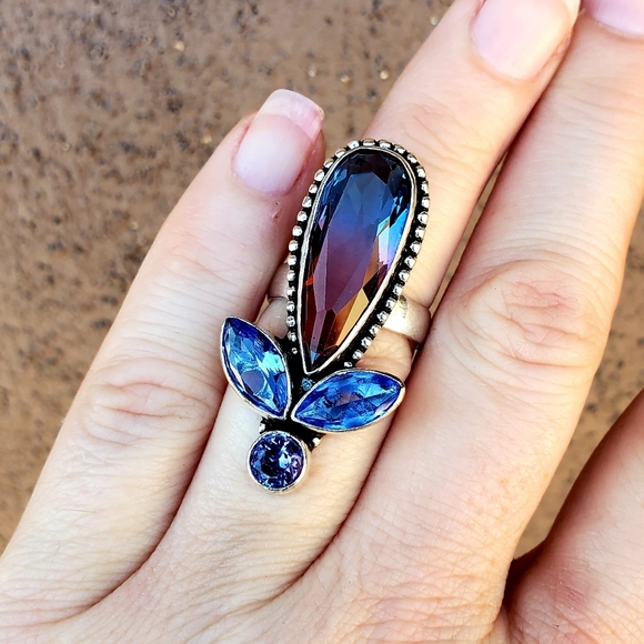 New Bi-Color Tourmaline Multi Gemstone 925 Silver Ring. - Picture 14 of 14